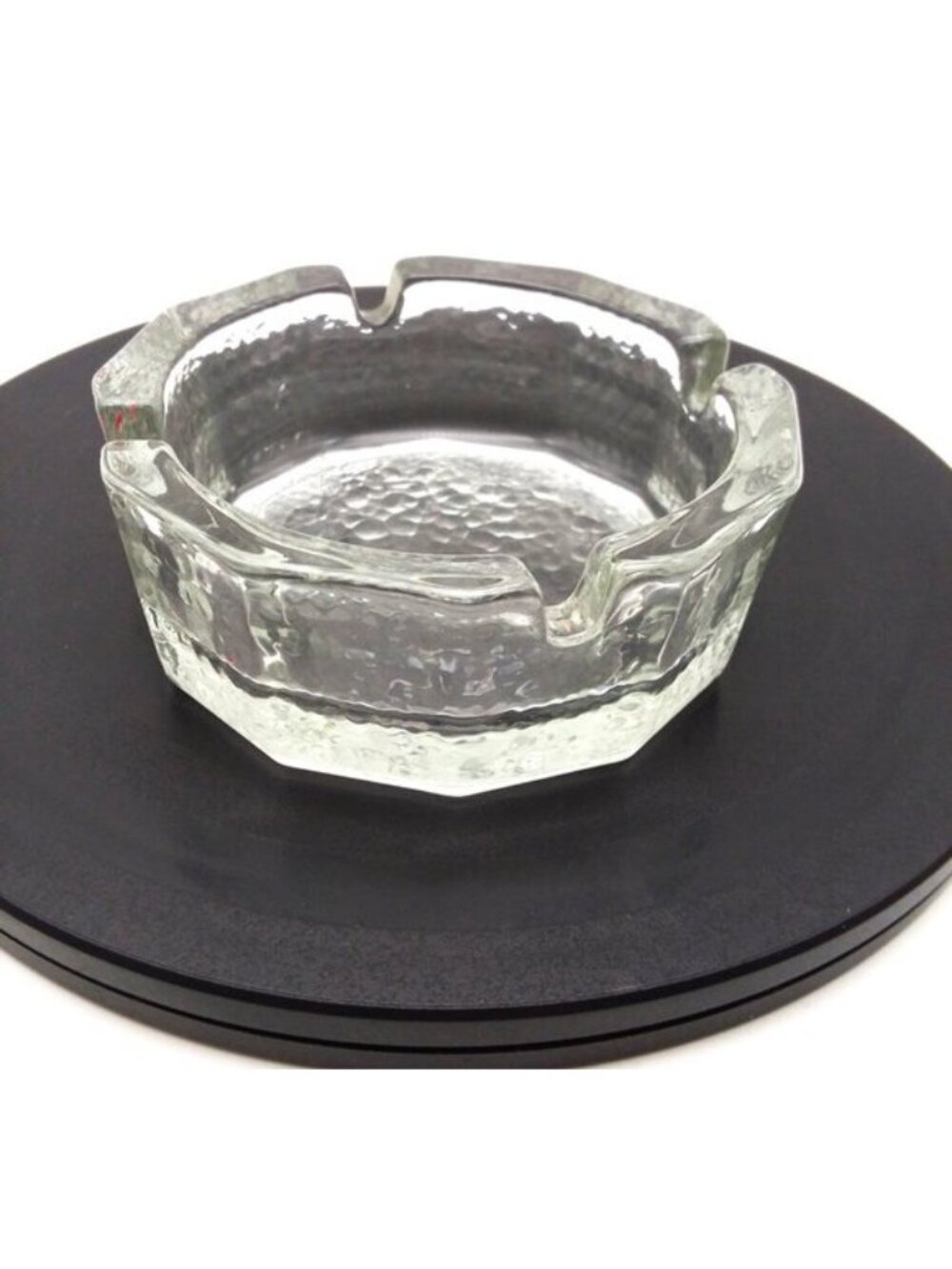 Ashtray VTG Clear Glass Hammered Textured Design Ash Tray Retro Cigarette Smoke